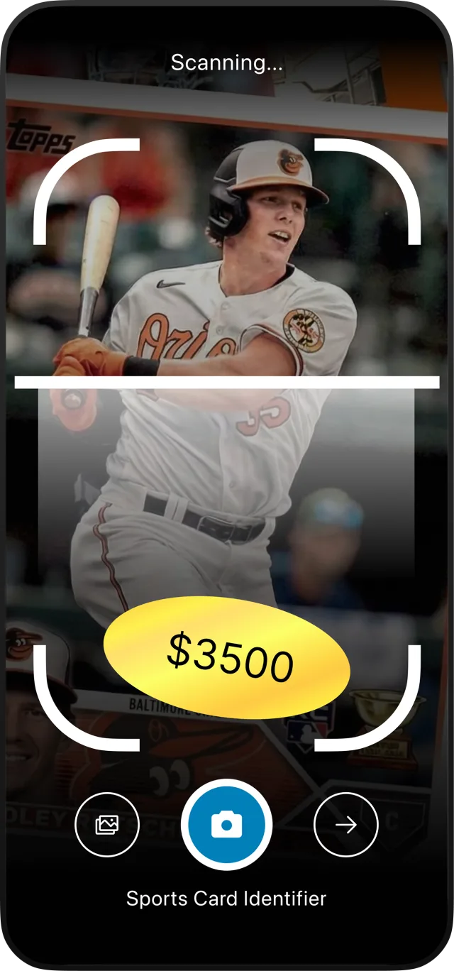 Valdar scanning a baseball card and showing an estimated value of $3,500